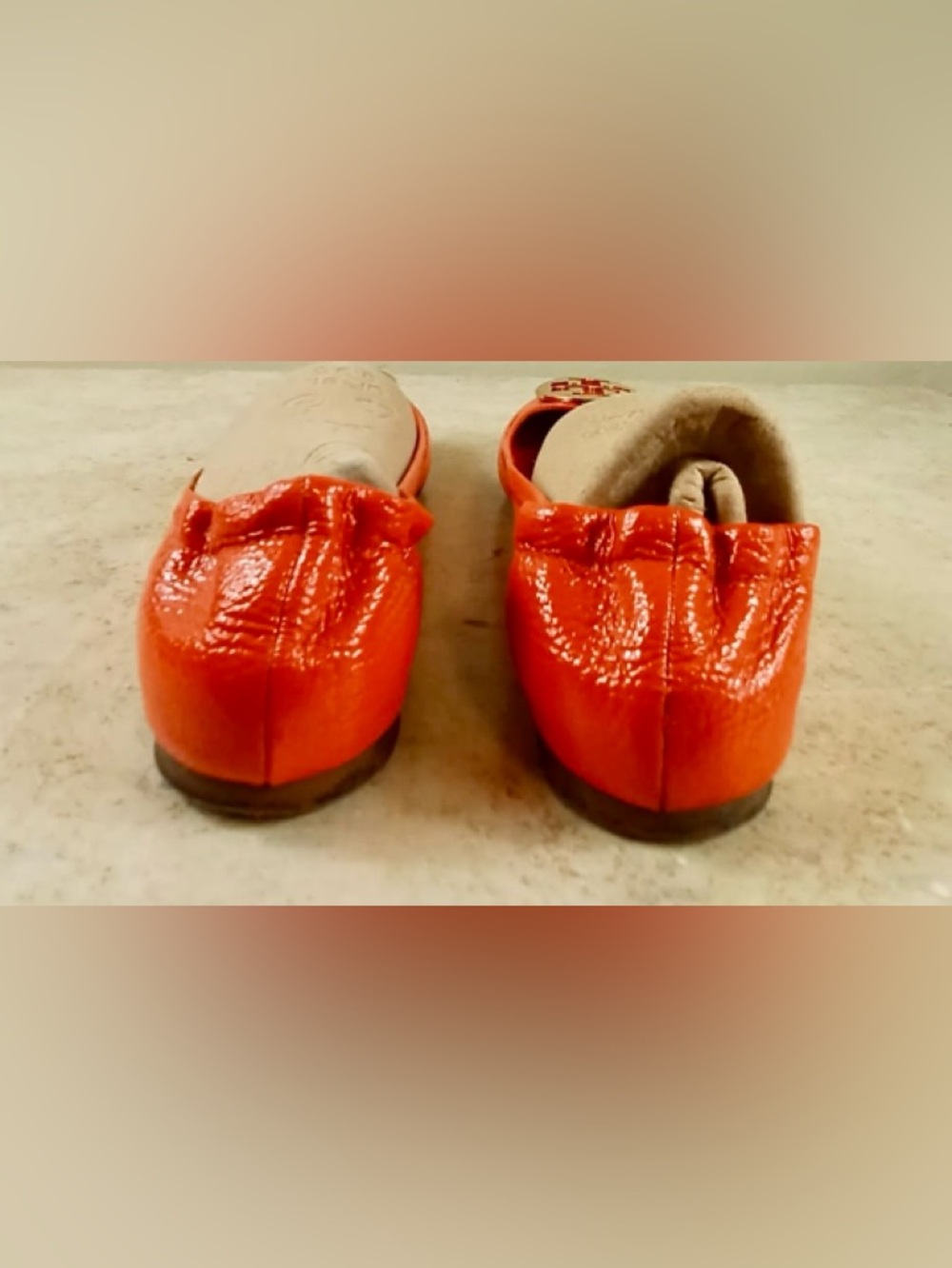 Tory Burch Orange Patent Leather Ballet Flats with Gold Logo - Picture 9 of 9